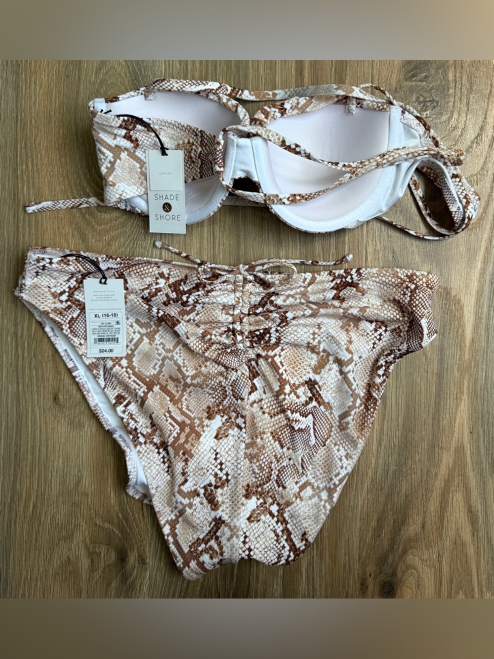 Shade & Shore Snakeskin Bikini Set 36B Top XL Bottom NWT - Picture 4 of 6